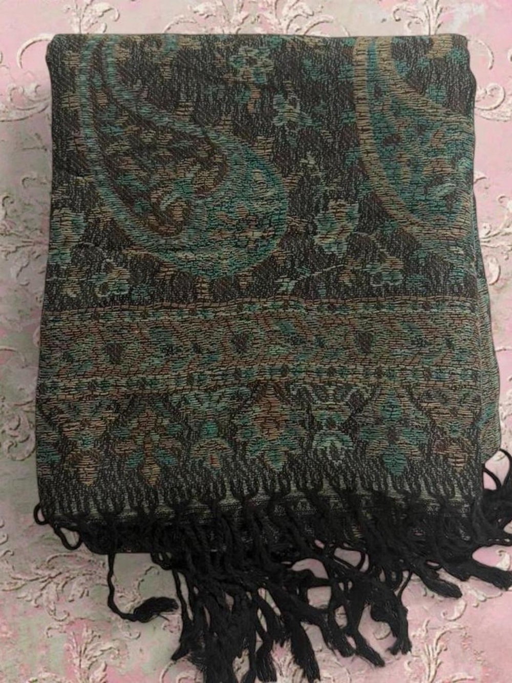 New | Limited Edition: Black/Green Pastel  Pashmina Shawl
